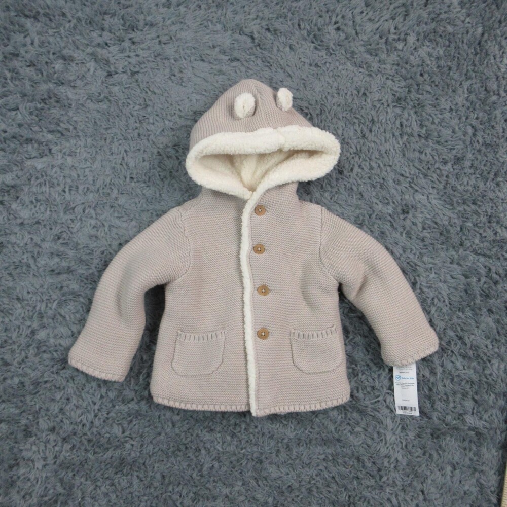 Carter's Jacket Baby 12-18M Beige Hooded Knit Lined Pockets Button NWT
